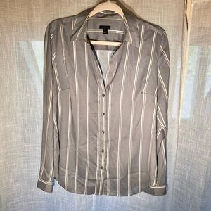 Ann Taylor Steele Blue Striped Button Down Shirt